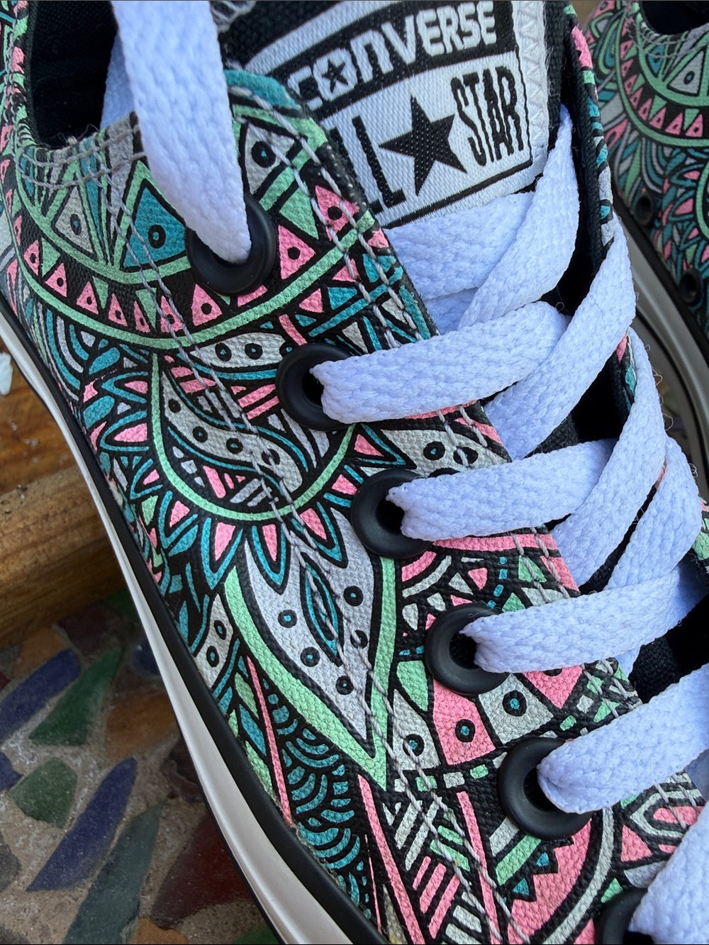 Converse New All StarsTribal Geo Bright Low Top Sneakers - BlackPinkMint M6W8